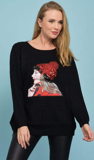 Grossiste Pomme Rouge Paris - Pull avec motif (XJ037)