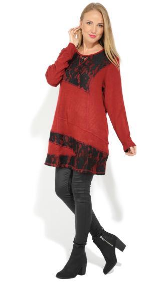 Wholesaler Pomme Rouge Paris - Burgundy sweater with lace (A729)