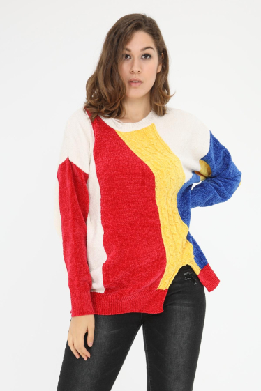 Grossiste Pomme Rouge Paris - Pull colorblock blanc (JX093)