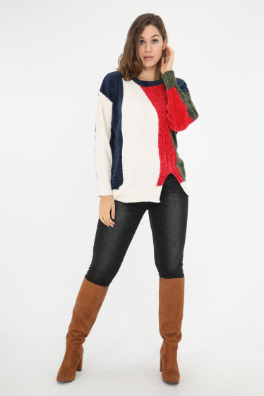 Grossiste Pomme Rouge Paris - Pull colorblock bleu (JX093)