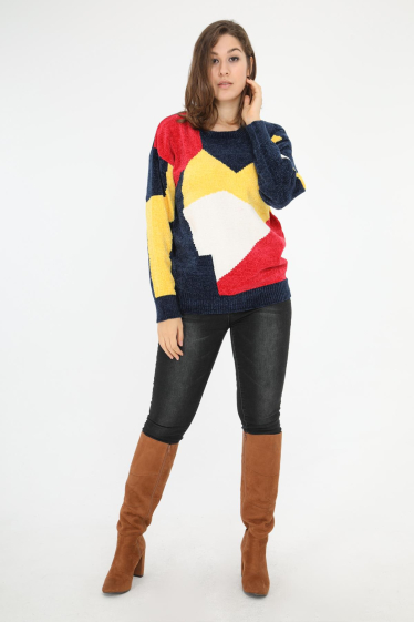 Grossiste Pomme Rouge Paris - Pull colorblock marine (JX095)