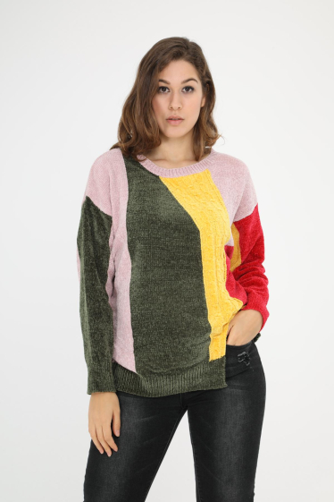 Grossiste Pomme Rouge Paris - Pull colorblock rose (JX093)