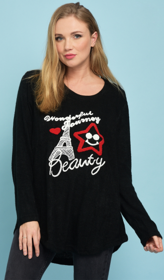 Wholesaler Pomme Rouge Paris - Black sweater with embroidery (A961)