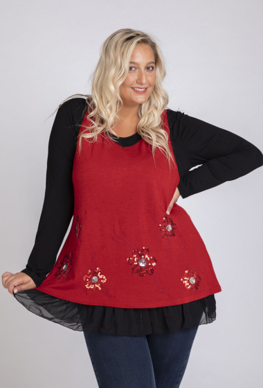 Grossiste Pomme Rouge Paris - Pull rouge avec écharpe assortie (A632)