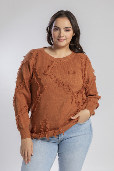 Wholesaler Pomme Rouge Paris - Rust ripped effect sweater (JX091)