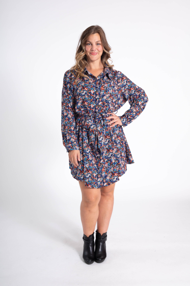 Wholesaler Pomme Rouge Paris - Blue printed shirt dress (CA6516)