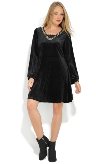 Wholesaler Pomme Rouge Paris - Plus Size Velvet Dress (A395)