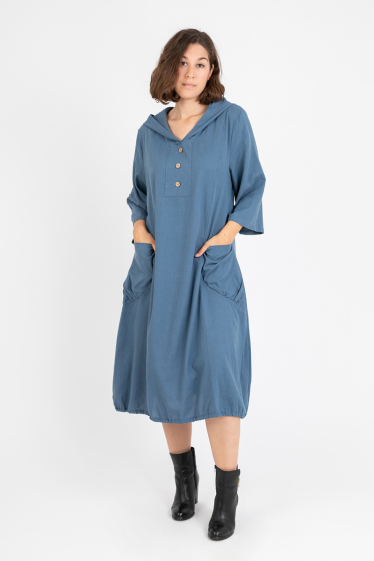 Wholesaler Pomme Rouge Paris - Linen/cotton dress with hood (C8020)