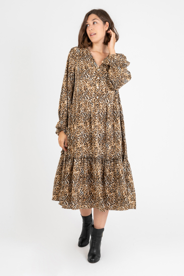 Mayorista Pomme Rouge Paris - Vestido largo estampado leopardo camel (C6533)