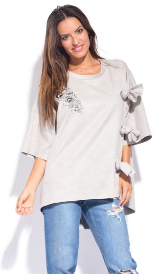 Wholesaler Pomme Rouge Paris - Gray suede top (A858)