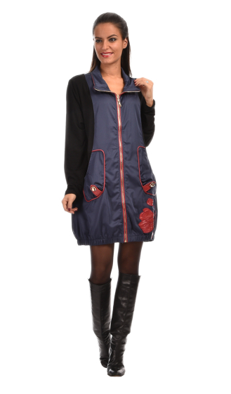 Wholesaler Pomme Rouge Paris - Two-tone tunic with blue stand-up collar (A619)