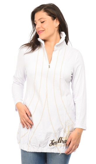 Wholesaler Pomme Rouge Paris - White fitted tunic with ribbing (A560)