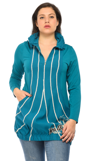 Wholesaler Pomme Rouge Paris - Blue fitted tunic with ribbing (A560)