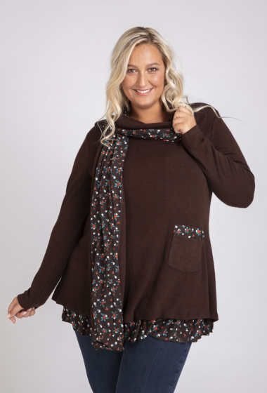 Wholesaler Pomme Rouge Paris - Tunic - Sweater with matching chocolate scarf (A628)