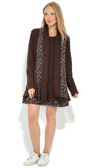 Wholesaler Pomme Rouge Paris - Tunic - Sweater with matching chocolate scarf (A628)