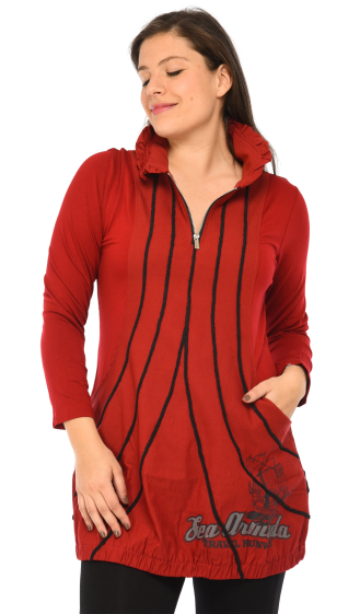 Wholesaler Pomme Rouge Paris - Fitted red tunic with ribbing (A560)