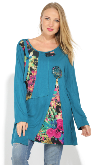 Wholesaler Pomme Rouge Paris - Blue semi printed tunic (A270)