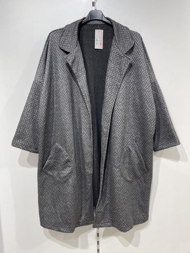 Grossiste Pomme Rouge Paris - Veste texturée gris grande taille (T815)