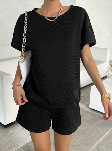 Mayorista PRETTY SUMMER - Conjunto negro (top + shorts) Cuello redondo