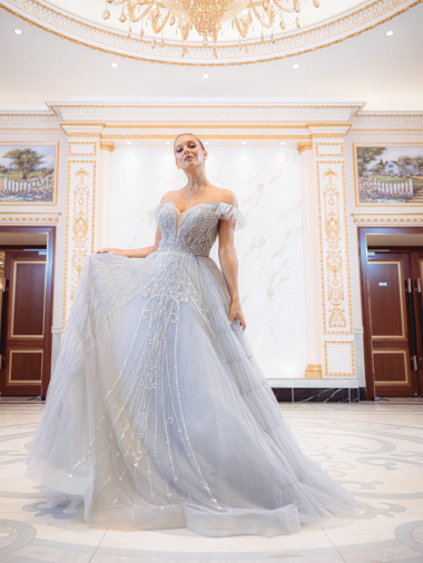 Großhändler Promarried - Silbernes, ausgestelltes Abendkleid