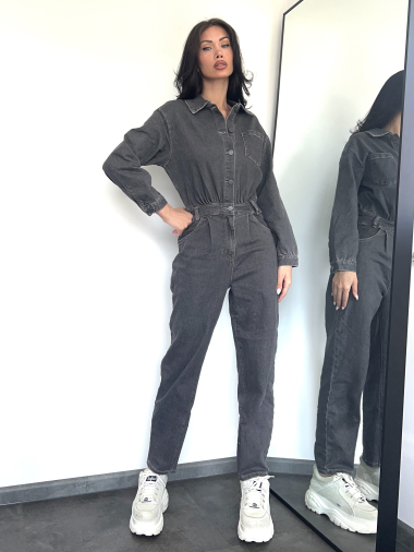 Wholesaler Redial - Long sleeve gray denim jumpsuit