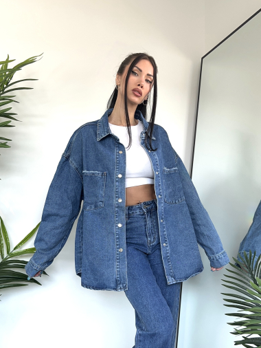 Grossiste Redial - Surchemise en denim bleu oversize