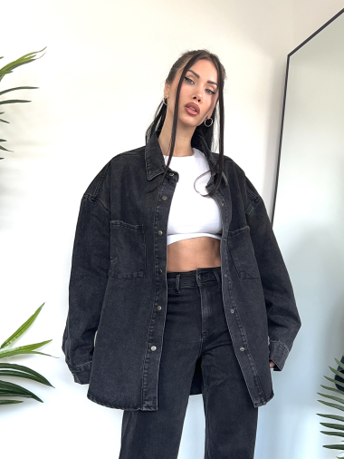 Wholesaler Redial - Oversized black denim overshirt