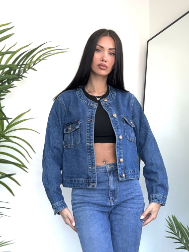 Grossiste Redial - Veste courte en denim col mao avec boutons