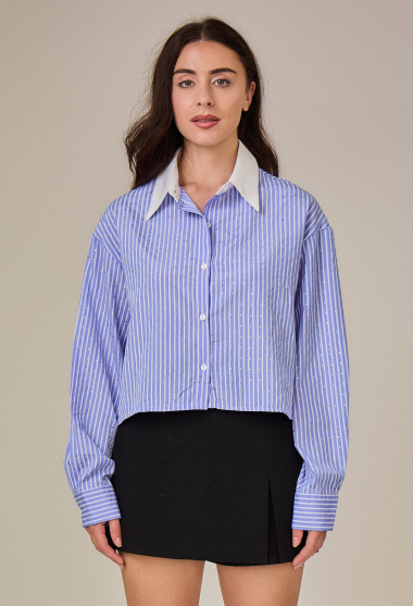 Wholesaler Rosa Fashion - Striped shirt with faux pearls