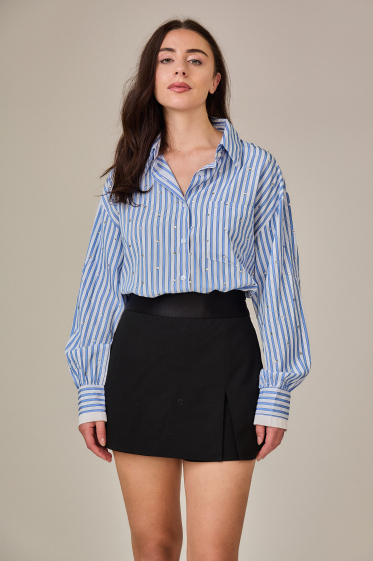 Wholesaler Rosa Fashion - Striped shirt with faux pearls