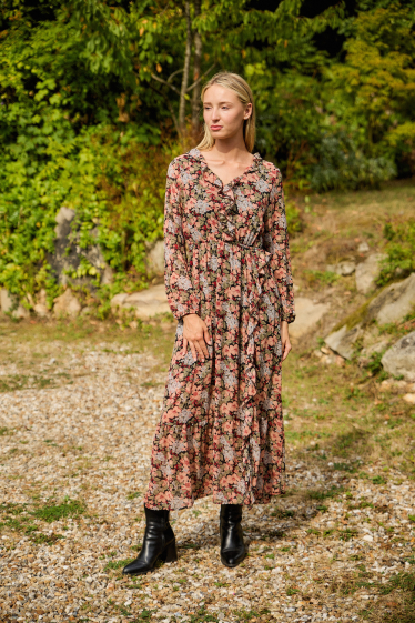 Wholesaler Rosa Fashion - Long printed dress with flowers