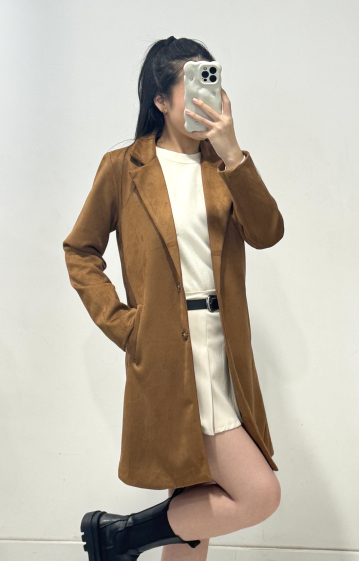 Wholesaler Rosy Days - Straight suede coat with buttons and pockets