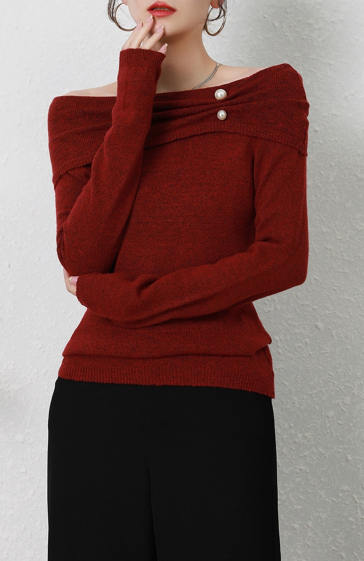 Wholesaler Rosy Days - Sweater with bardot collar and beaded brooch