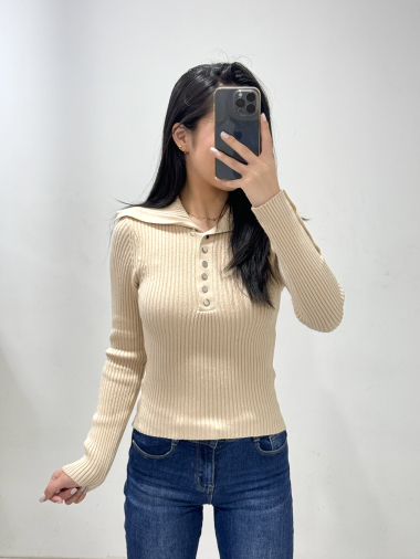 Wholesaler Rosy Days - Sweater with large collar and buttons