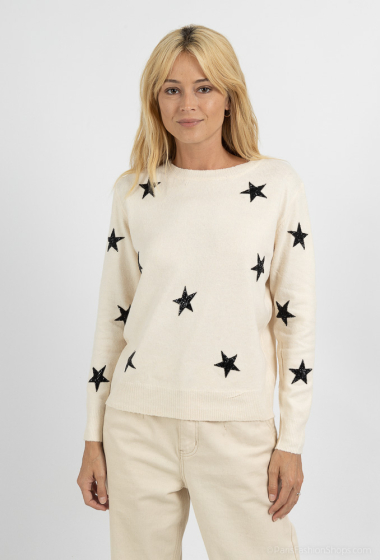 Wholesaler Rosy Days - Knitted sweater with rhinestone star pattern