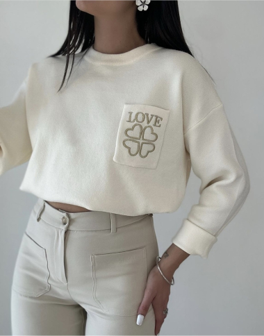 Wholesaler Rosy Days - Knitted sweater with heart pattern pocket