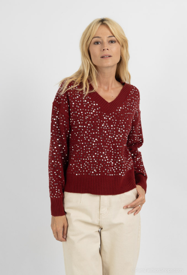 Wholesaler Rosy Days - V-neck knitted sweater with shiny sequins