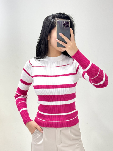 Wholesaler Rosy Days - Knitted sweater with striped details