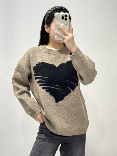 Wholesaler Rosy Days - Heart-print chunky knit sweater