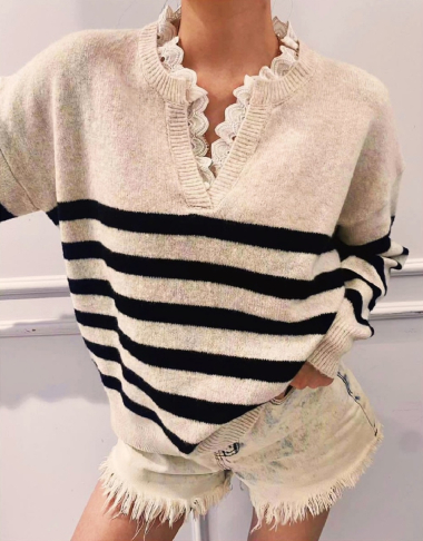 Wholesaler Rosy Days - Knitted sailor sweater with lace