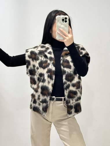 Wholesaler Rosy Days - Sleeveless leopard print wool jacket