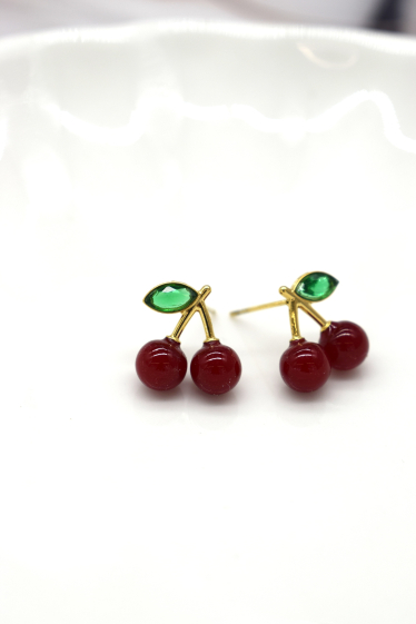 Grossiste Rouge Bonbons - Boucles d'oreilles cerise en acier inoxydable