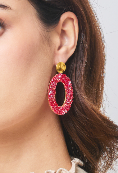 Grossiste Rouge Bonbons - Boucles d'oreilles ovale en acier inoxydable