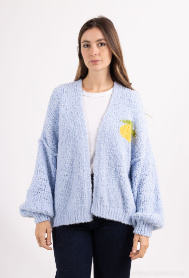 Großhändler Saison du vent - Offener Cardigan, Schlingenmaterial, Zitronenmuster