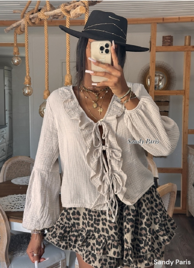 Wholesaler Sandy Paris - Bohemian Blouse with Ruffle Details