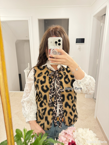 Mayorista Sandy Paris - Chaleco leopardo sin mangas con lazo