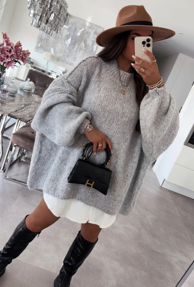 Wholesaler Sandy Paris - Cozy Oversized Mock Neck Sweater with Mohair and Wool