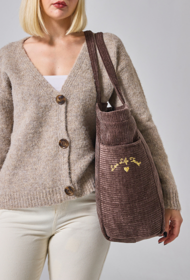 Wholesaler CINNAMON - Embroidered velvet tote bag