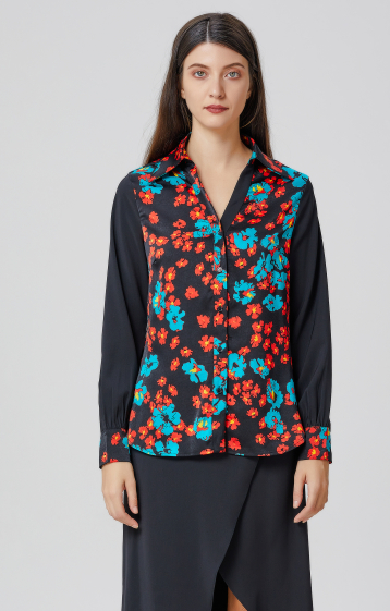 Mayorista Smart and Joy - Camisa bimateria estampado flores