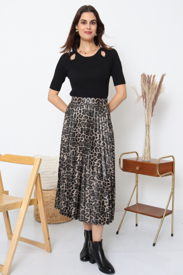 Wholesaler Softy by Ever Boom - Pleated leopard faux leather skirt